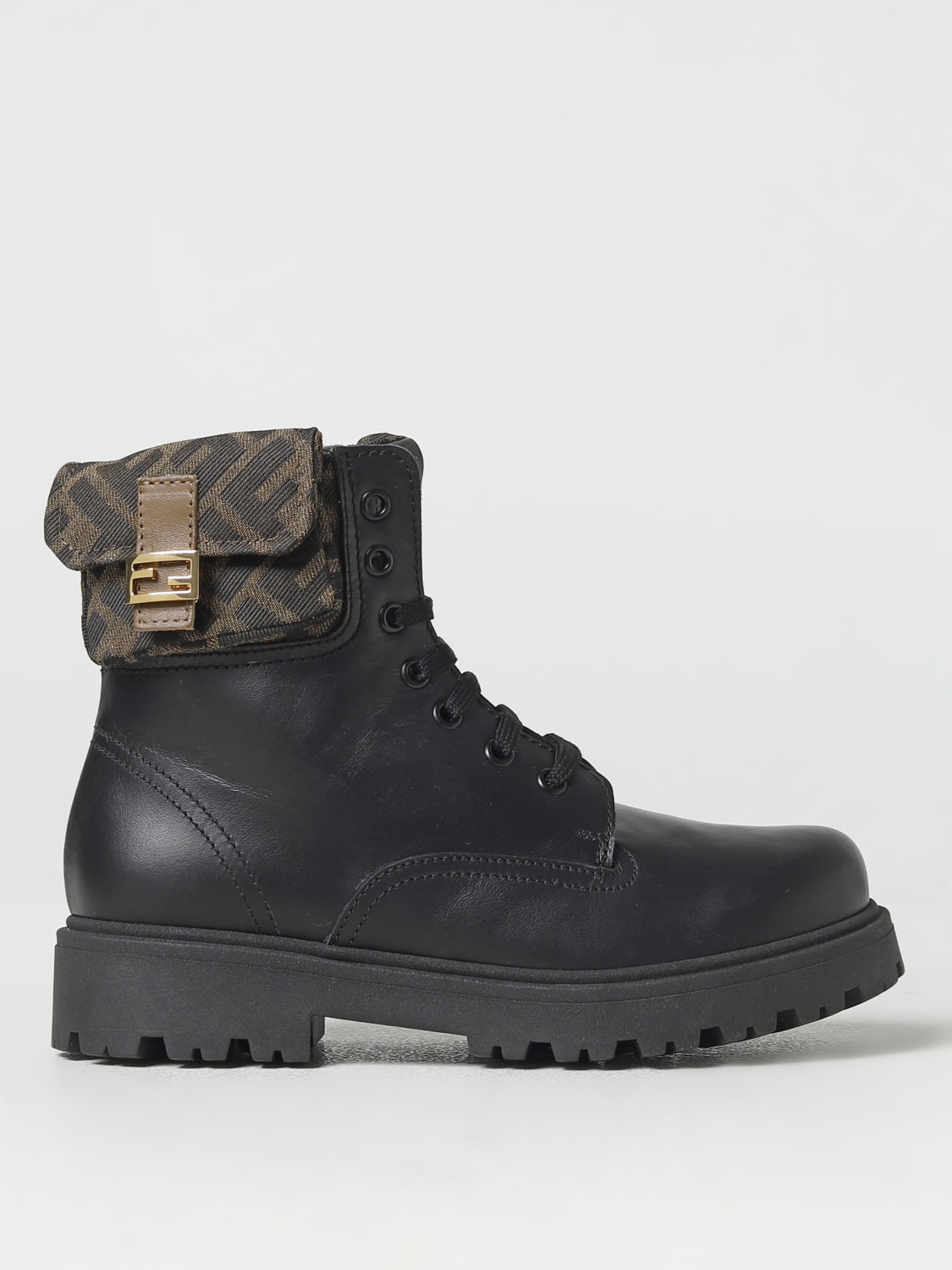 FENDI SHOES: Fendi Kids leather ankle boots, Black - Img 1