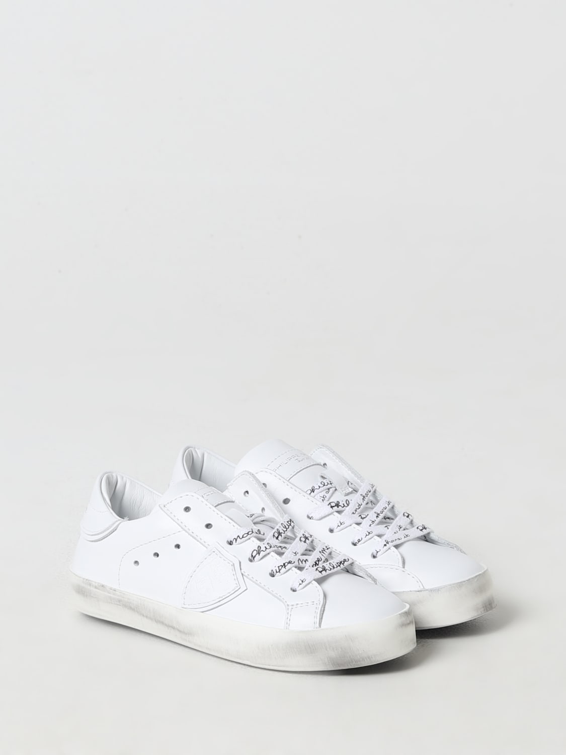 PHILIPPE MODEL JUNIOR SNEAKERS: Sneakers Philippe Model Junior in pelle effetto used, Bianco - Img 2