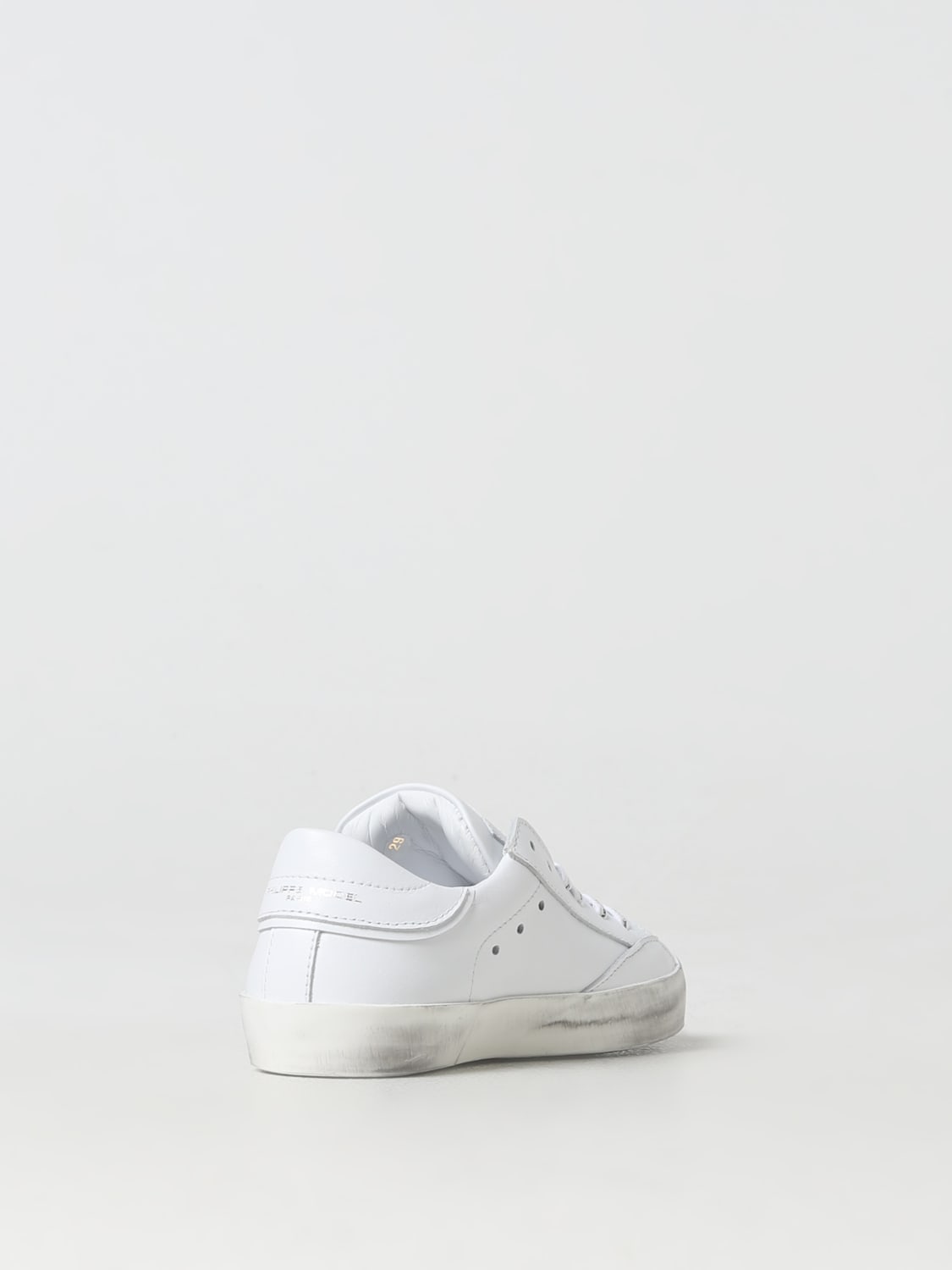 PHILIPPE MODEL JUNIOR SNEAKERS: Sneakers Philippe Model Junior in pelle effetto used, Bianco - Img 3