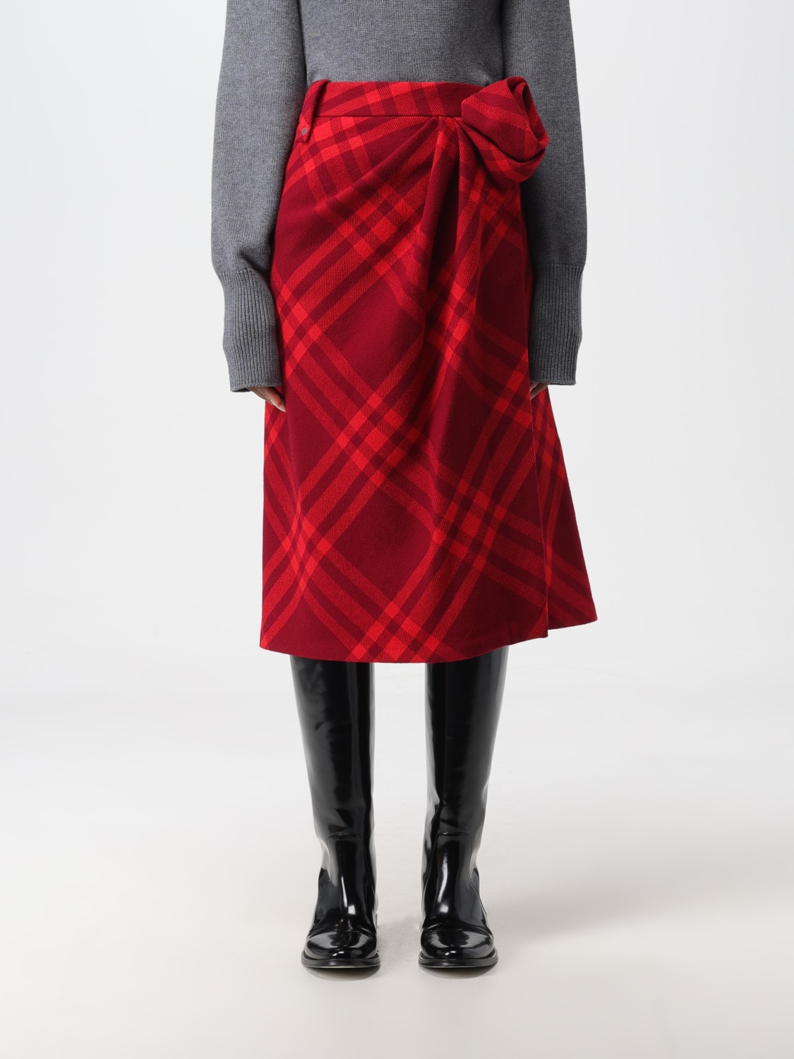 BURBERRY skirt in Check pattern wool Red Burberry skirt 8076880 online at GIGLIO.COM