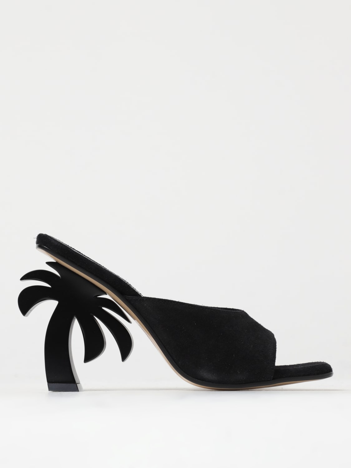 PALM ANGELS SANDALI CON TACCO: Mules Palm Angels in camoscio , Nero - Img 1