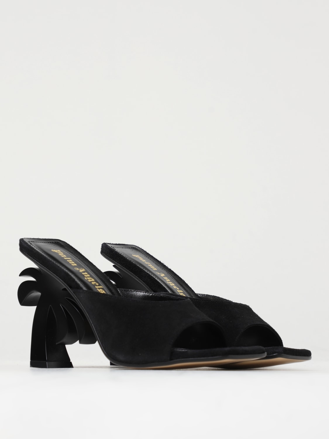 PALM ANGELS SANDALI CON TACCO: Mules Palm Angels in camoscio , Nero - Img 2
