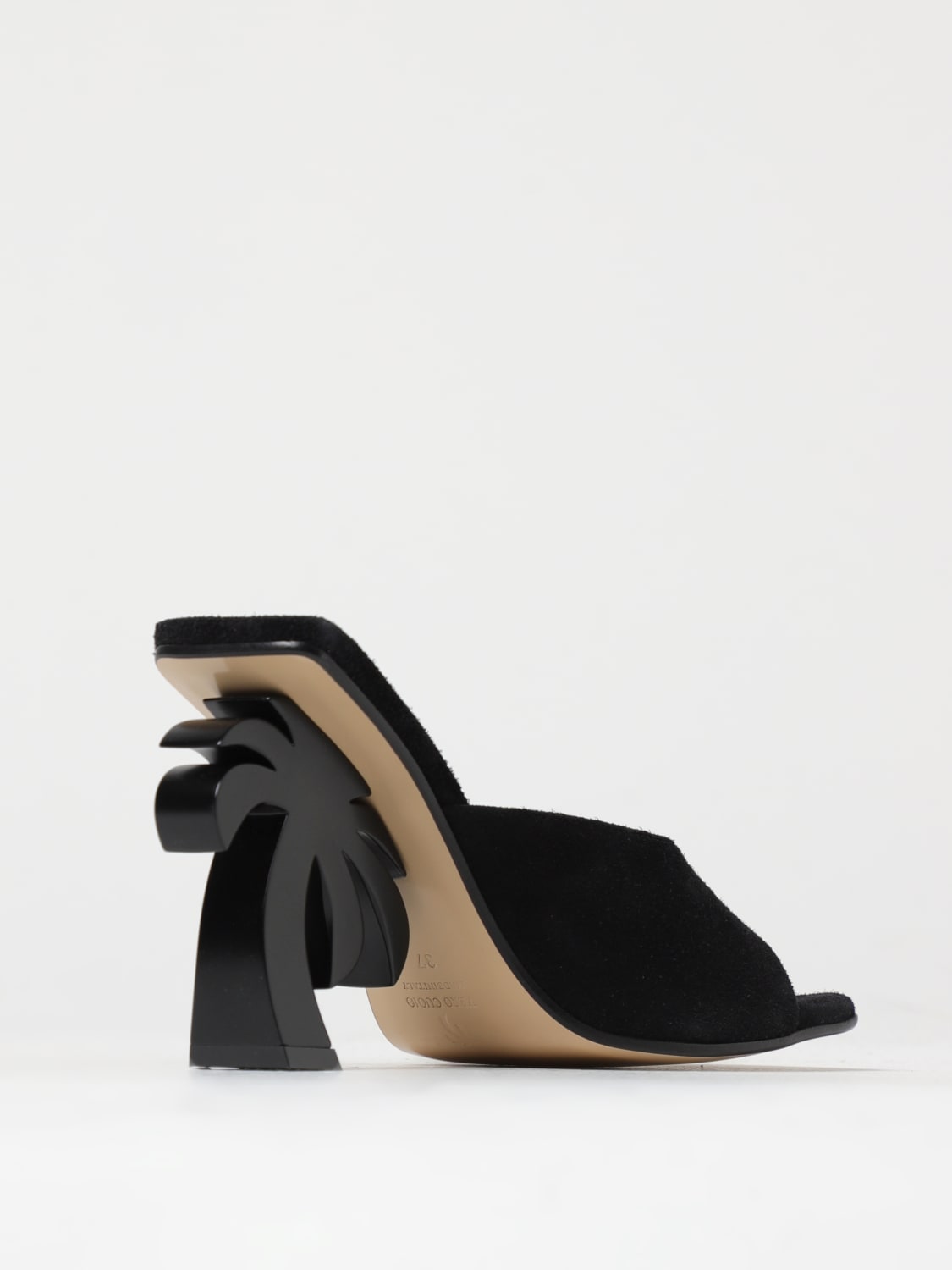 PALM ANGELS SANDALI CON TACCO: Mules Palm Angels in camoscio , Nero - Img 3