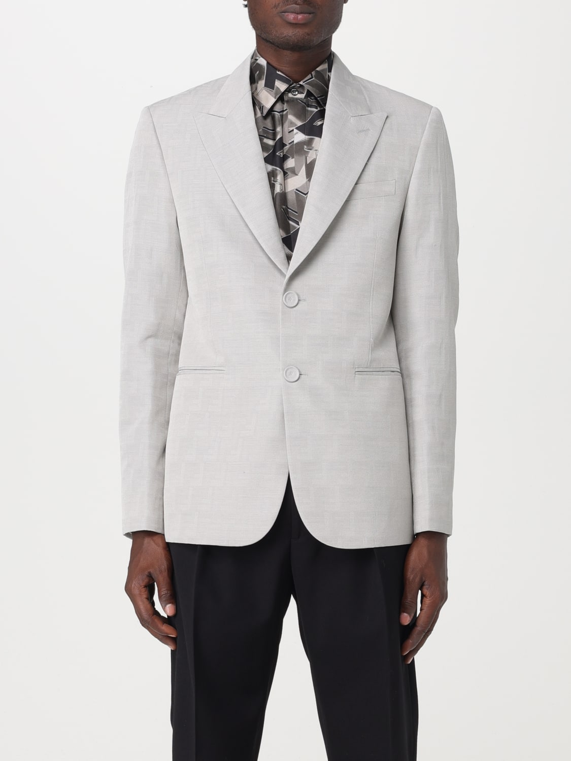 FENDI BLAZER: Fendi single-breasted blazer in wool blend, Beige - Img 1