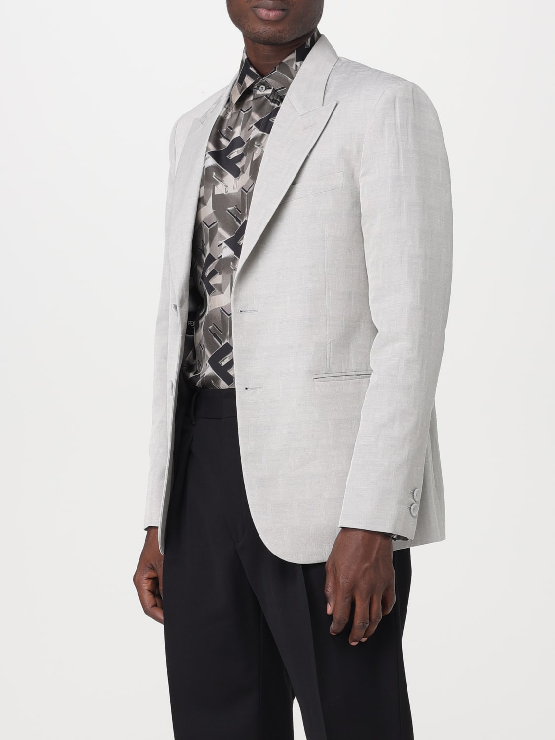 FENDI BLAZER: Fendi single-breasted blazer in wool blend, Beige - Img 4