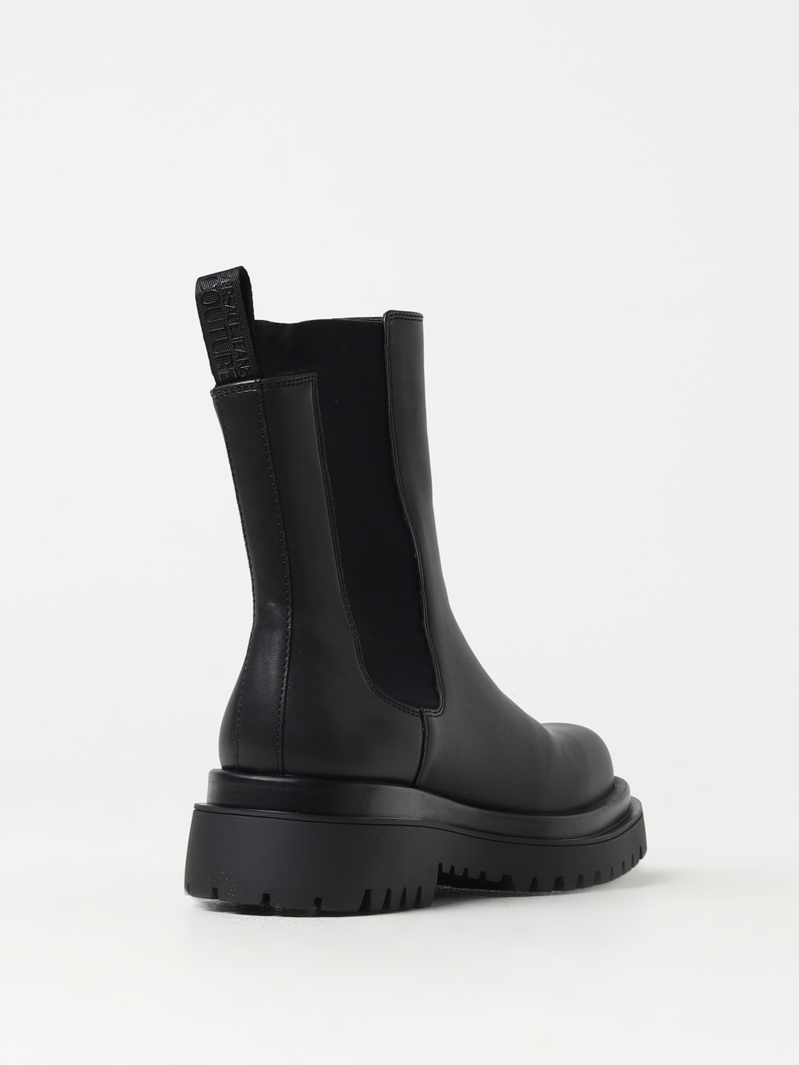 VERSACE JEANS COUTURE FLAT ANKLE BOOTS: Versace Jeans Couture ankle boots in synthetic leather, Black - Img 3