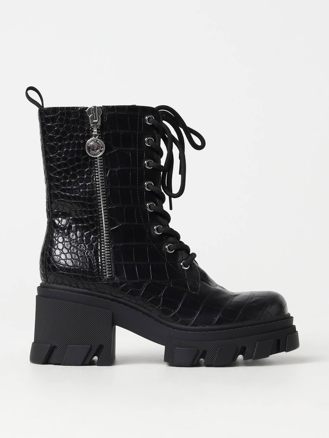 VERSACE JEANS COUTURE FLAT ANKLE BOOTS: Versace Jeans Couture ankle boots in synthetic leather, Black - Img 1