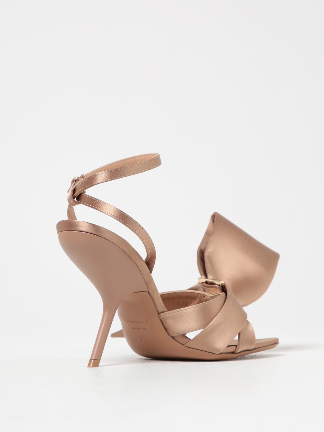 FERRAGAMO: Helena sandals in satin with bow - Blush Pink