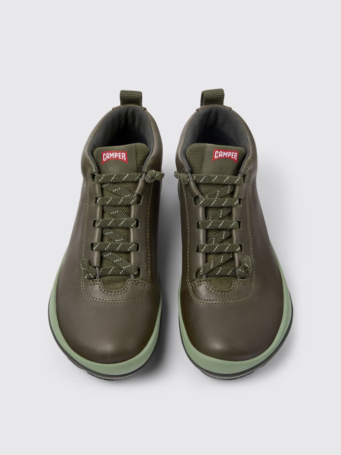 Camper Outlet Peu Pista GORE TEX ankle boots in leather Green Camper flat ankle boots K400481 017 PEU PISTA GORE TEX online at GIGLIO.COM