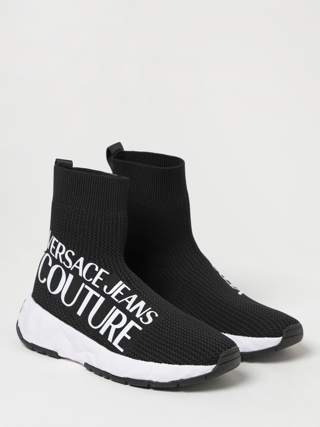 VERSACE JEANS COUTURE SNEAKERS: Versace Jeans Couture sneakers in stretch knit with printed logo, Black - Img 2