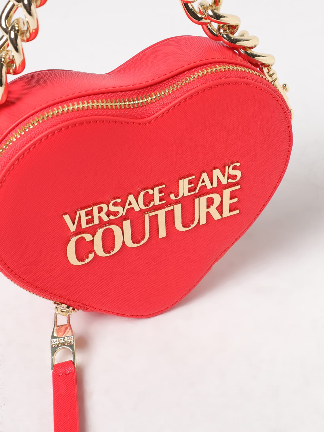 VERSACE JEANS COUTURE MINI BAG: Versace Jeans Couture bag in saffiano synthetic leather with metallic logo, Red - Img 3