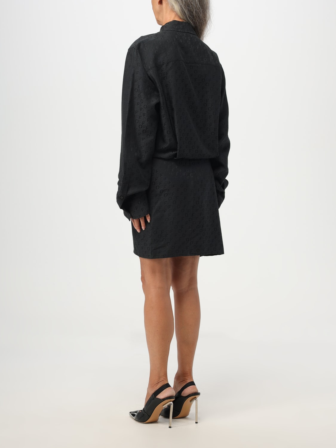 OFF-WHITE ABITO: Abito chemisier in misto cotone Off-white, Nero - Img 2