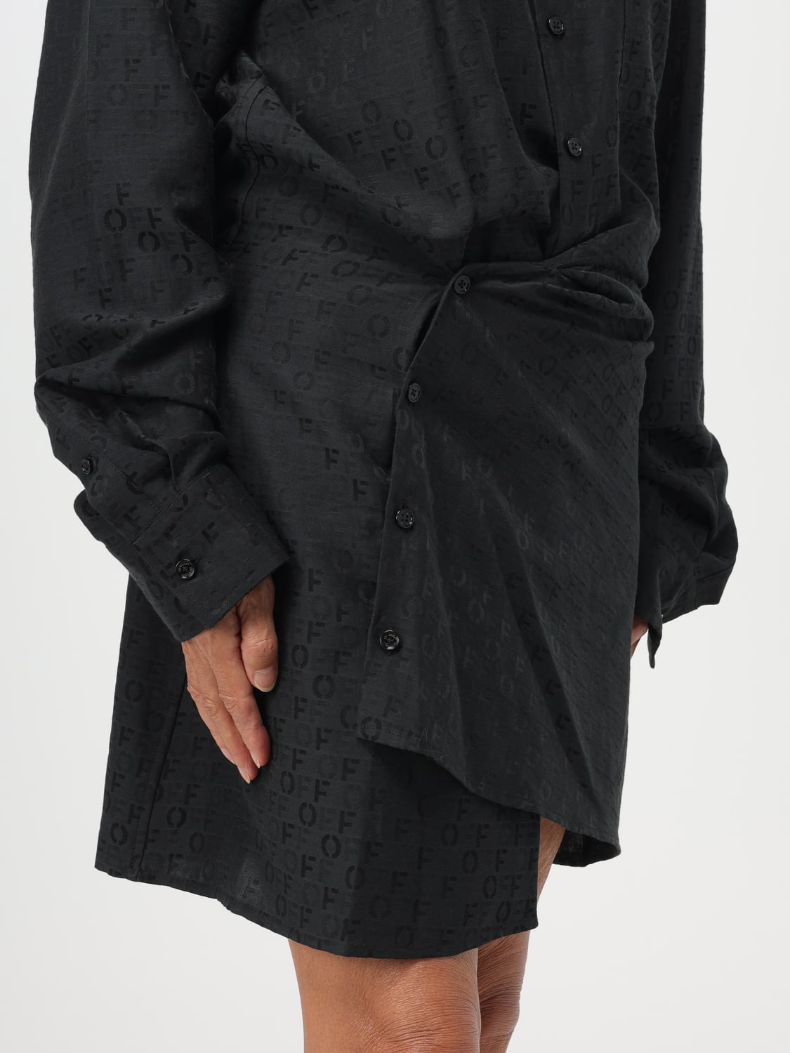 OFF-WHITE ABITO: Abito chemisier in misto cotone Off-white, Nero - Img 4