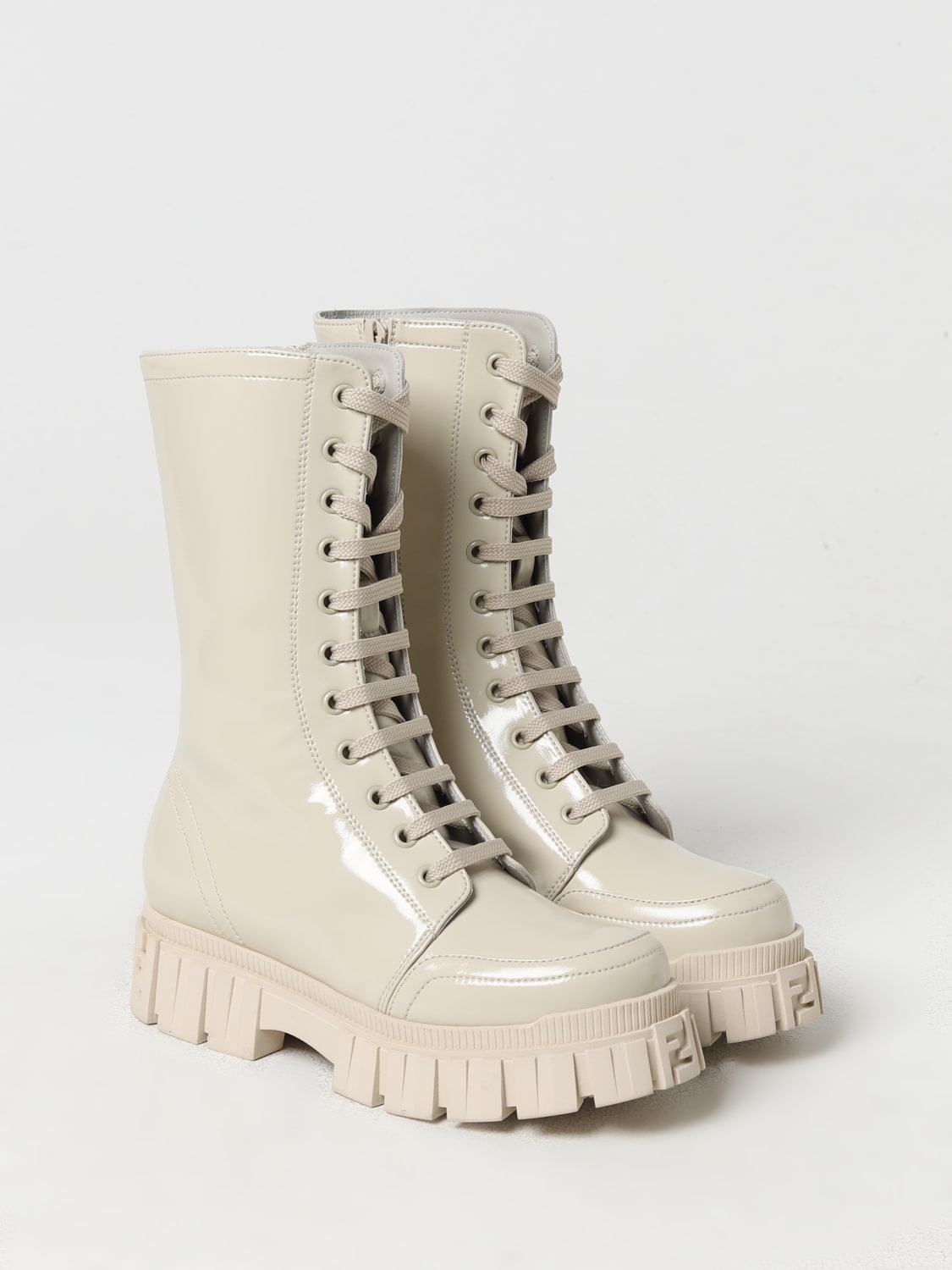 FENDI SHOES: Fendi Kids patent leather boots, Beige - Img 2