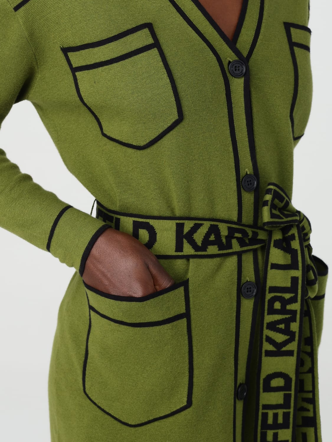 KARL LAGERFELD CARDIGAN: Cardigan Karl Lagerfeld in cotone e lana, Verde - Img 4