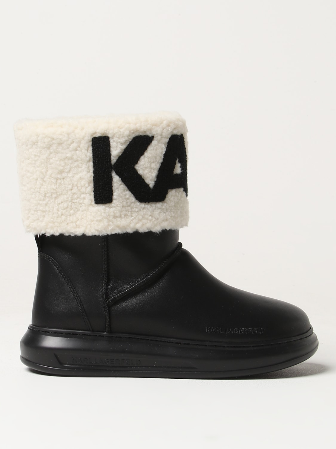 KARL LAGERFELD STIVALI: Stivaletto Karl Lagerfeld in pelle e shearling, Nero - Img 1