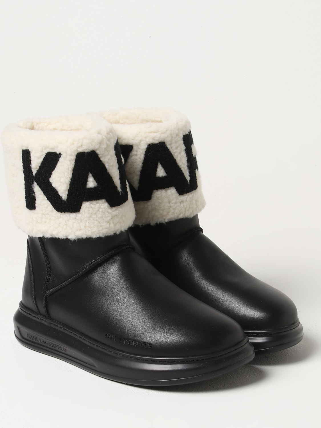 KARL LAGERFELD STIVALI: Stivaletto Karl Lagerfeld in pelle e shearling, Nero - Img 2