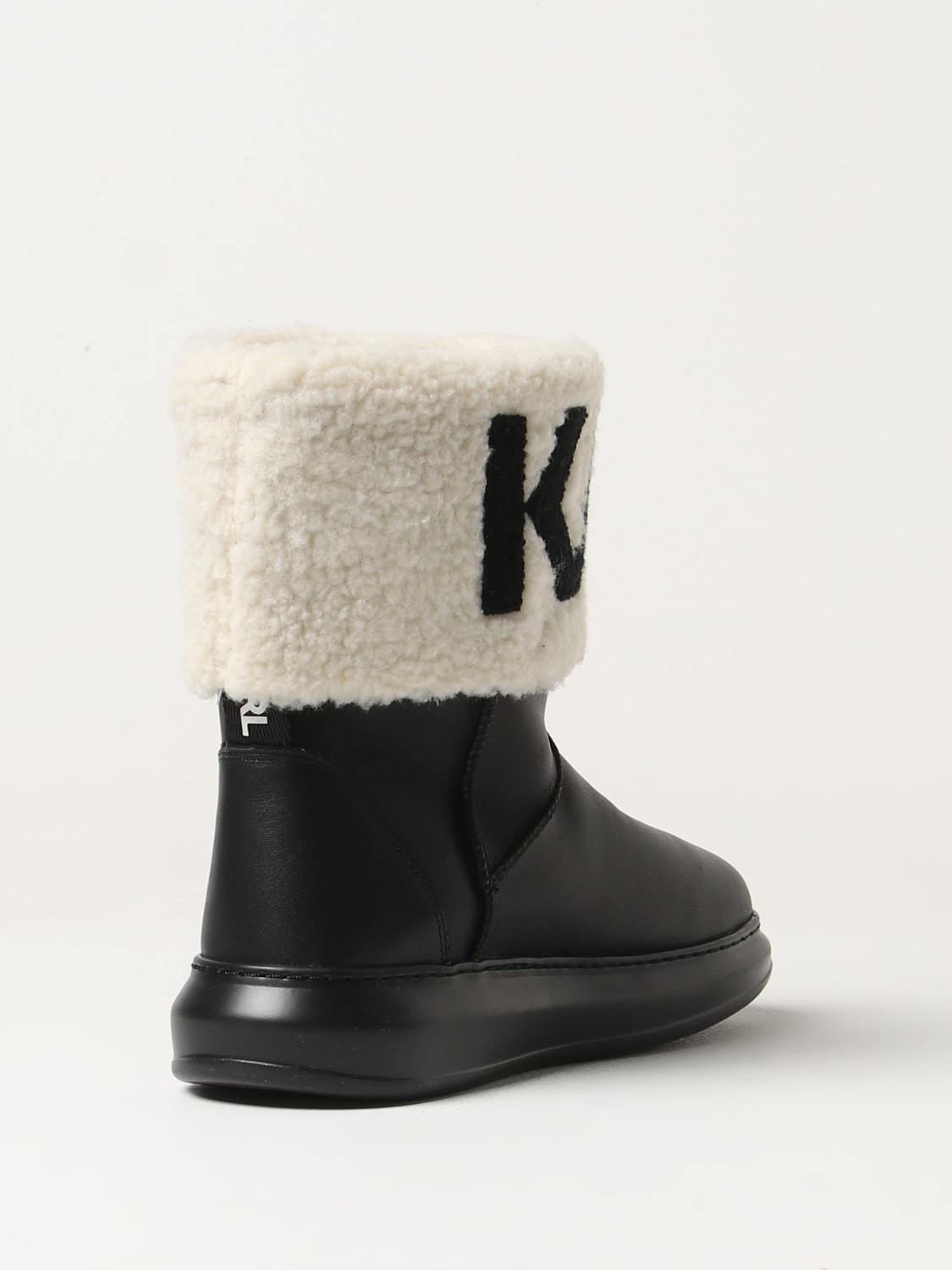 KARL LAGERFELD STIVALI: Stivaletto Karl Lagerfeld in pelle e shearling, Nero - Img 3