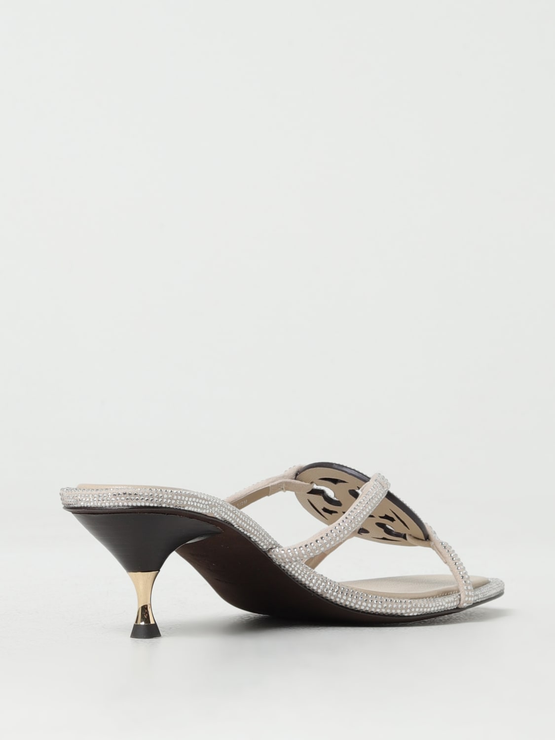 TORY BURCH HEELED SANDAL: Tory Burch Geo suede mules with all over rhinestones, Grey - Img 3