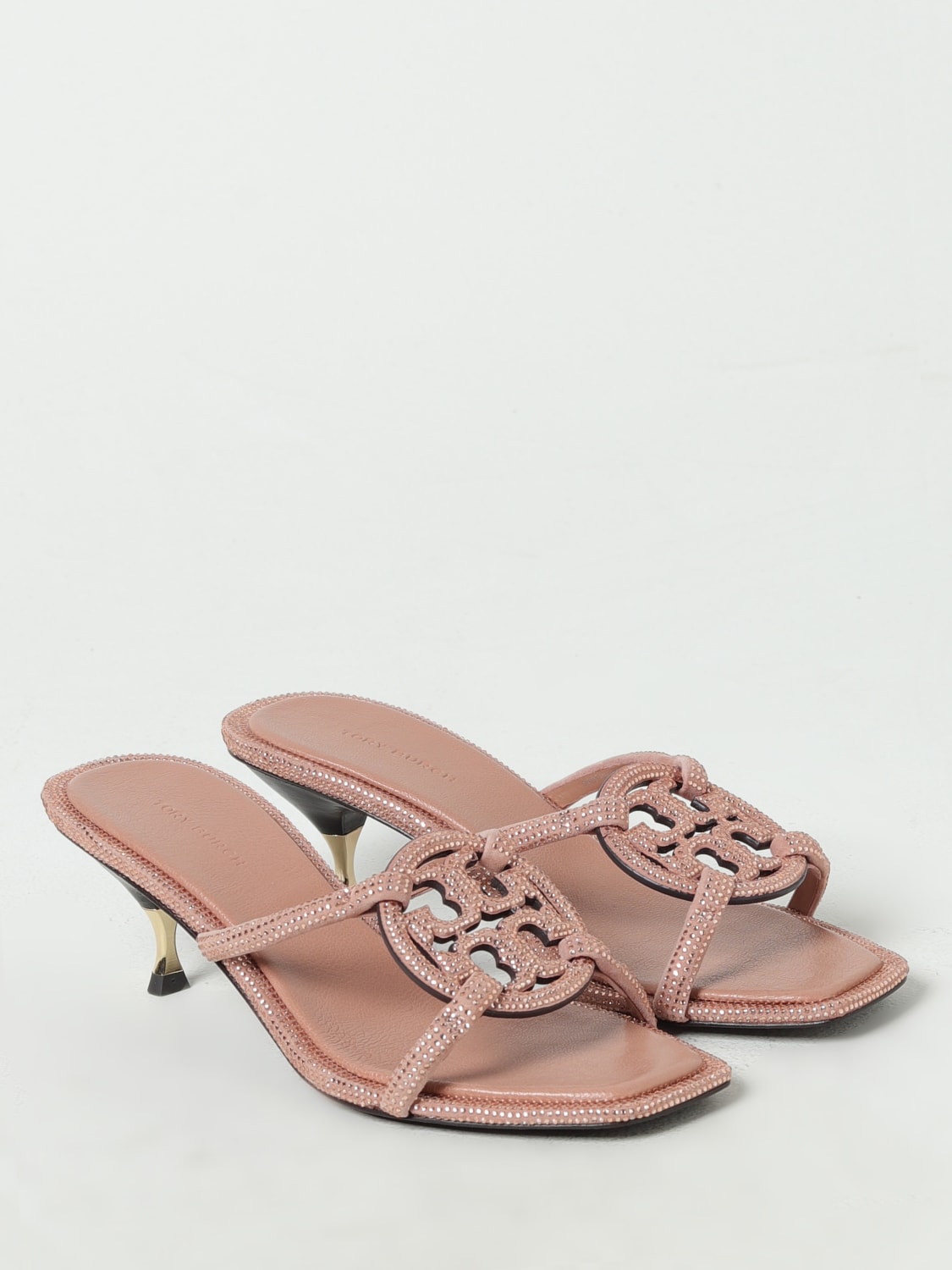 TORY BURCH SANDALI CON TACCO: Sandalo Geo Tory Burch in camoscio con strass all over, Lilla - Img 2