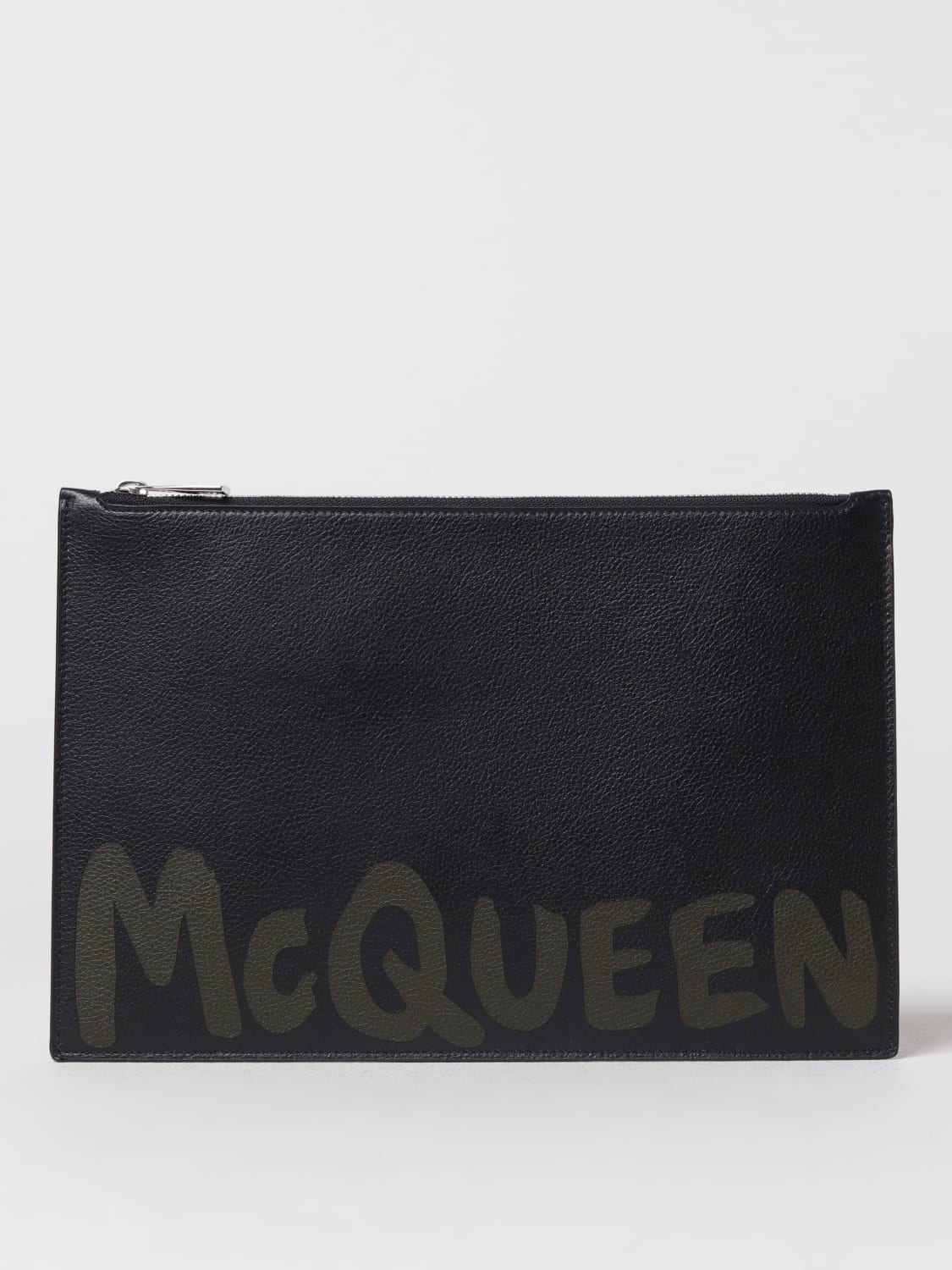 ALEXANDER MCQUEEN BRIEFCASE: Alexander McQueen clutch in micro grained leather, Black - Img 1