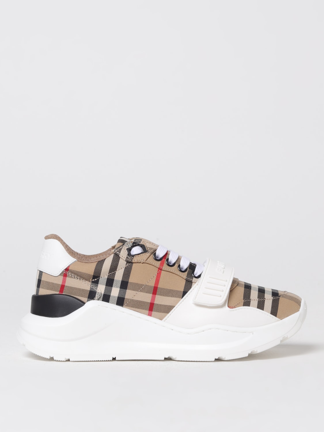 BURBERRY New Regis sneakers in canvas check and rubber Beige Burberry sneakers 8050509 online at GIGLIO.COM