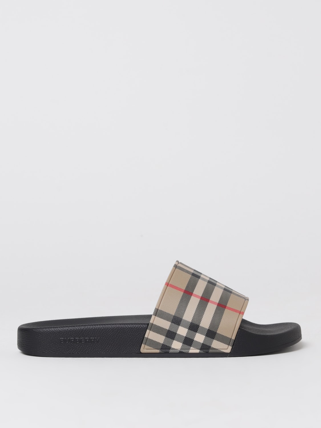 BURBERRY SANDALS: Burberry Furley slides in check rubber, Beige - Img 1