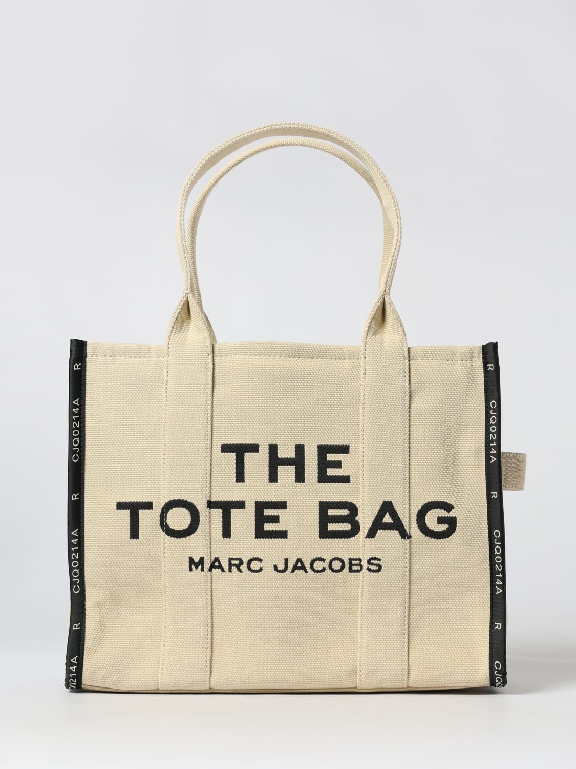 MARC JACOBS TOTE BAG: Marc Jacobs iThe Large Tote Bag n canvas with jacquard logo, Beige - Img 1