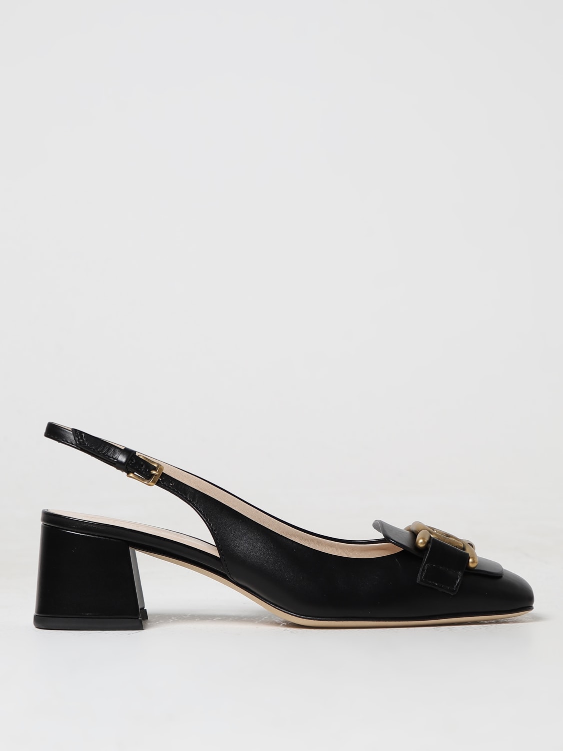 TOD'S SCARPE CON TACCO: Slingback Tod's in pelle con applicazione, Nero - Img 1