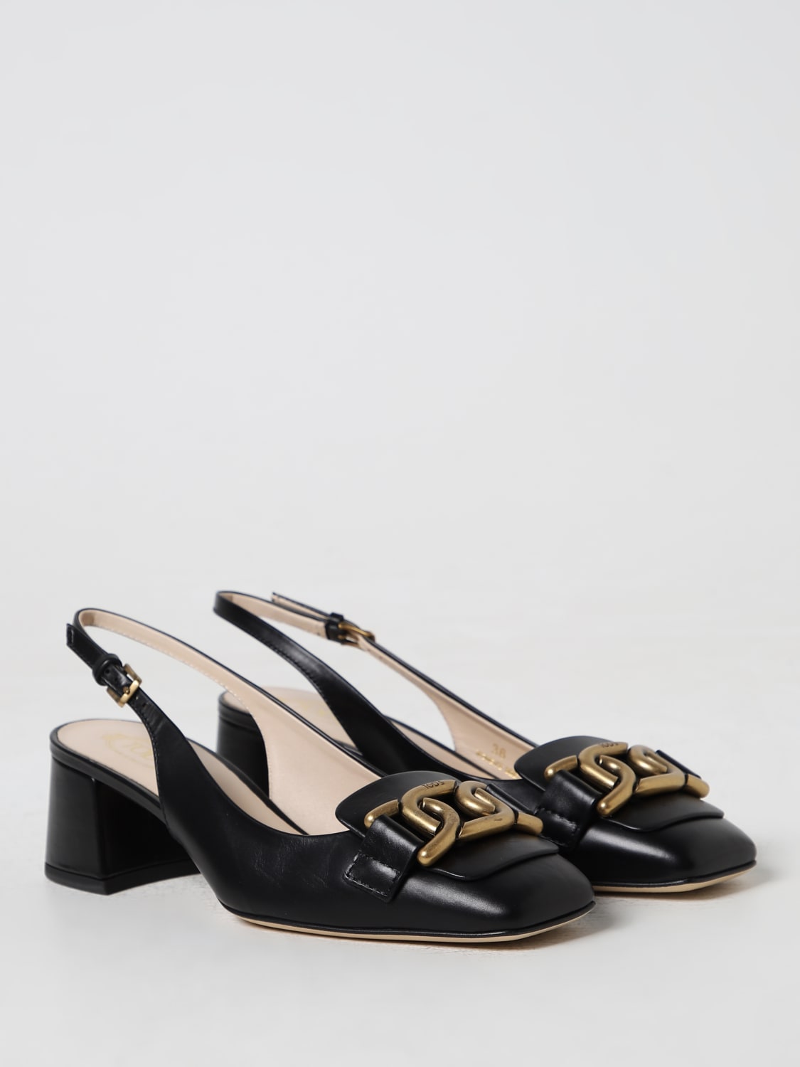 TOD'S SCARPE CON TACCO: Slingback Tod's in pelle con applicazione, Nero - Img 2