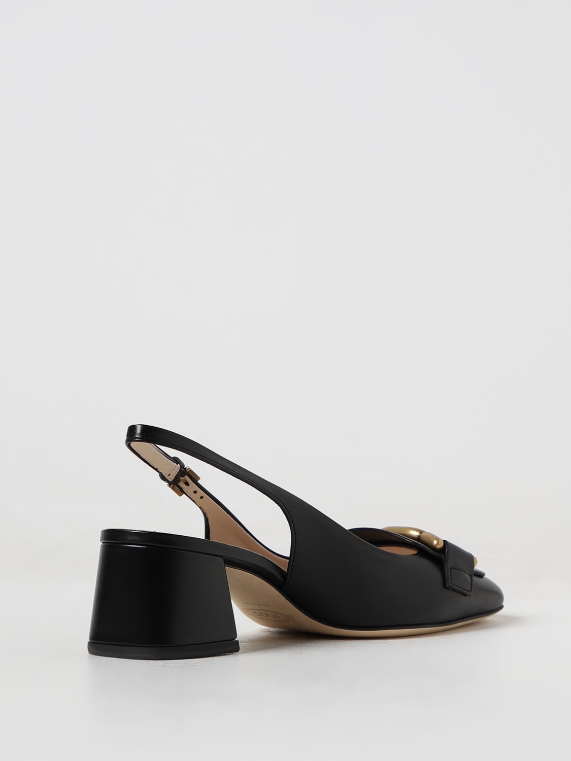 TOD'S SCARPE CON TACCO: Slingback Tod's in pelle con applicazione, Nero - Img 3