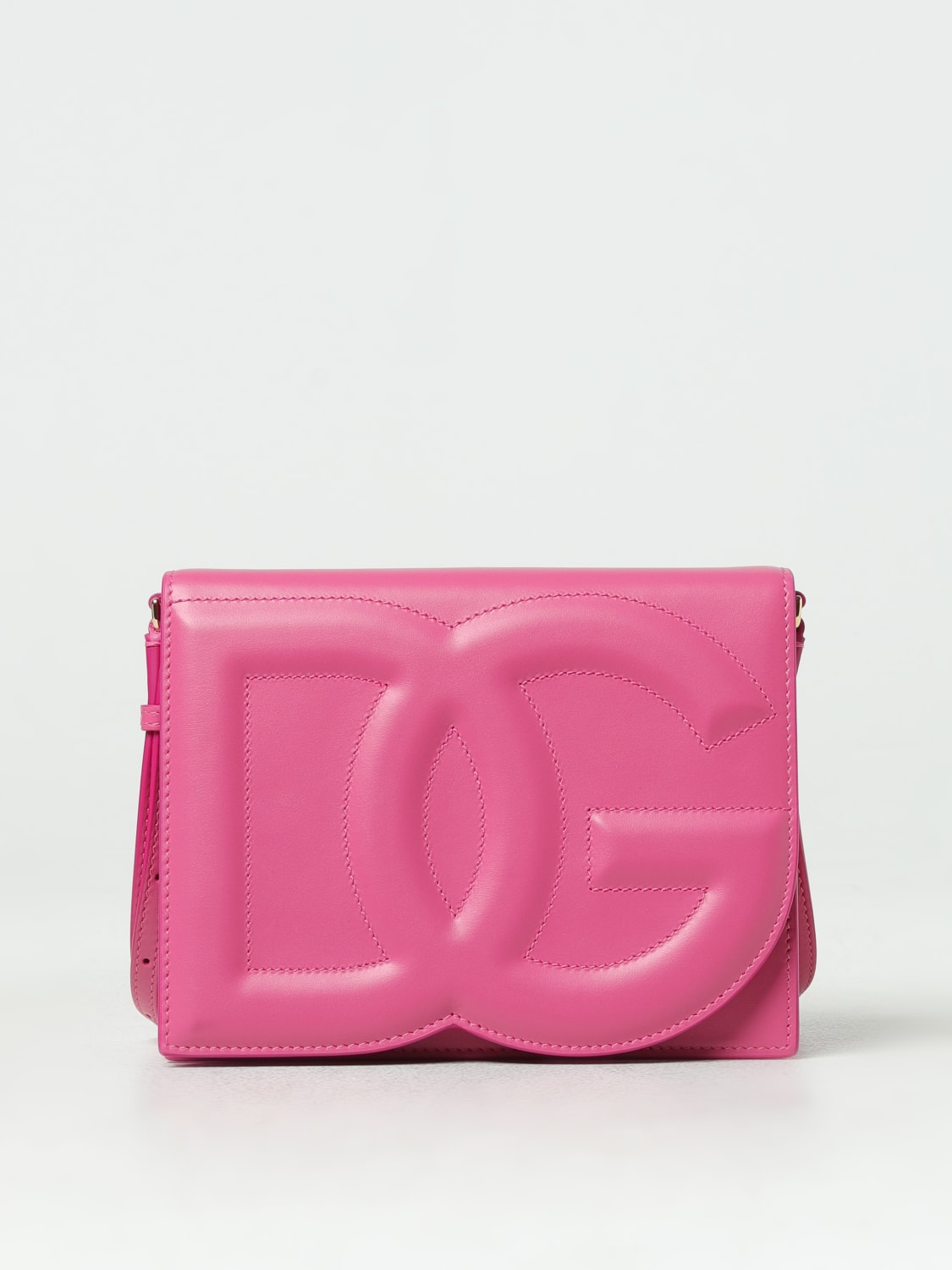 DOLCE & GABBANA MINI BAG: Dolce & Gabbana leather bag with embossed logo, Fuchsia - Img 1