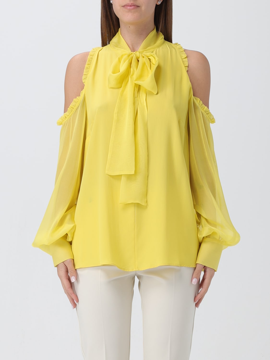 PINKO TOP E BLUSE: Blusa Pinko in crêpe de chine , Giallo - Img 1