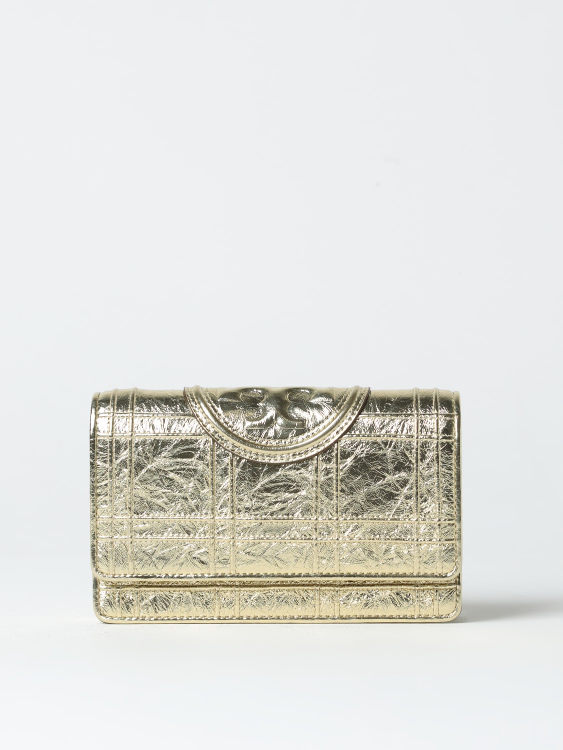 Tory Burch Outlet Fleming wallet bag in laminated leather Brown Tory Burch wallet 152606 online at GIGLIO.COM