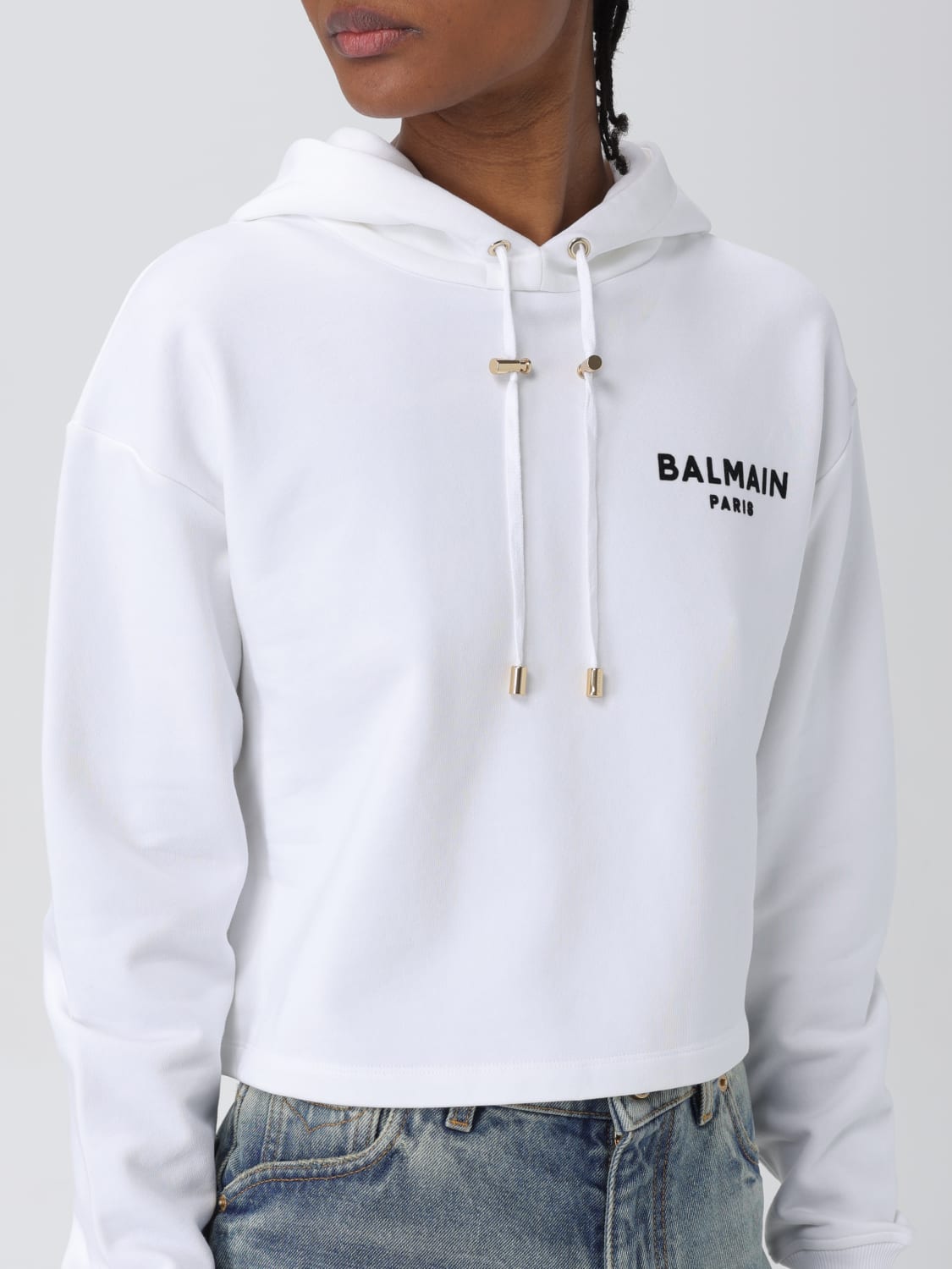 BALMAIN FELPA: Felpa Balmain in cotone con logo , Bianco - Img 5