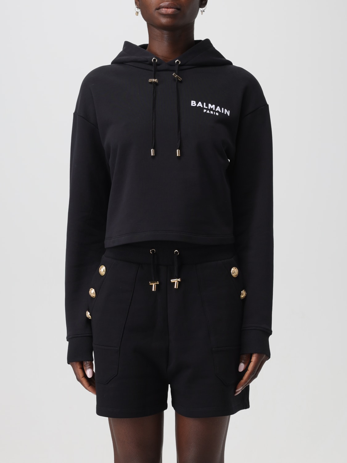 BALMAIN FELPA: Felpa Balmain in cotone con logo , Nero - Img 1