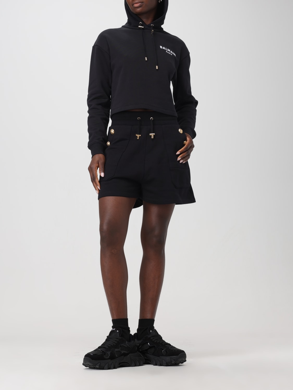 BALMAIN FELPA: Felpa Balmain in cotone con logo , Nero - Img 2