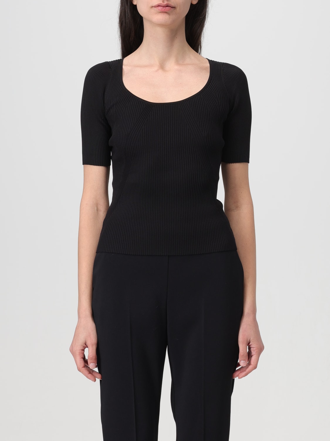 PINKO T-SHIRT: Pinko ribbed viscose t-shirt, Black - Img 1