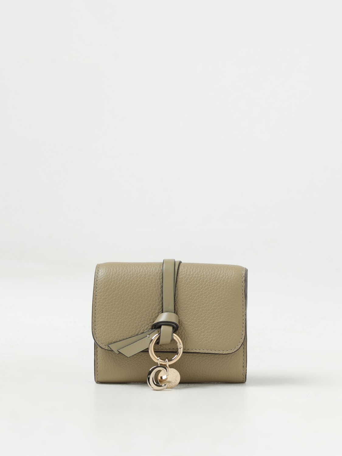 CHLOÉ: Chloé wallet in grained leather with logo charm - Green | Chloé  wallet C21WP945F57 online at GIGLIO.COM
