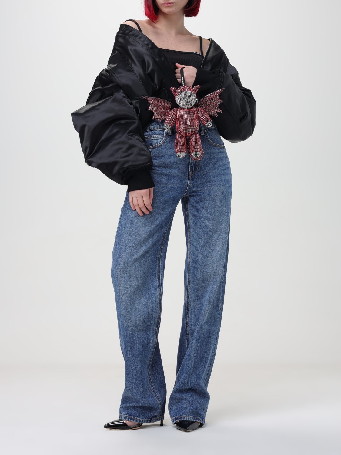 ジャケット ALEXANDER WANG Woman Jacket Black 1WC1242514 001 bomber jacket in sateen in BLACK | alexanderwang®