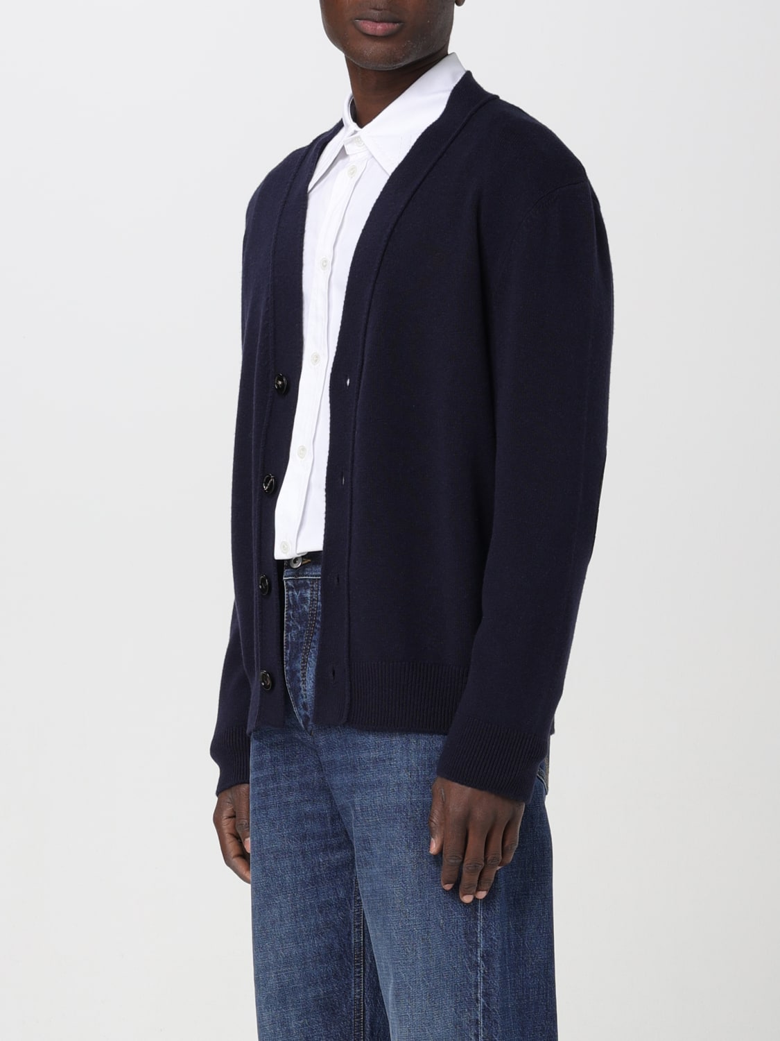 BOTTEGA VENETA MAGLIA: Cardigan Bottega Veneta in cashmere con toppe Intrecciato, Blue - Img 4