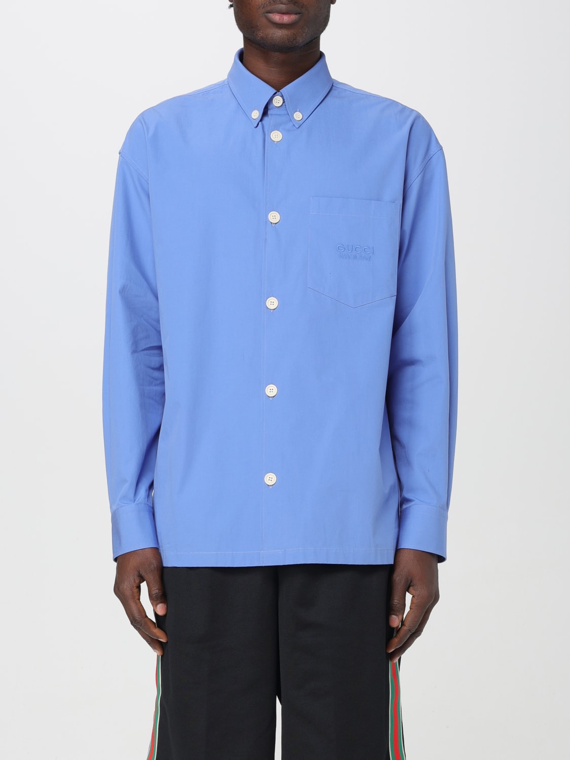 GUCCI Camicia con logo ricamato Blue Camicia Gucci 770291ZAPC5 online su GIGLIO.COM