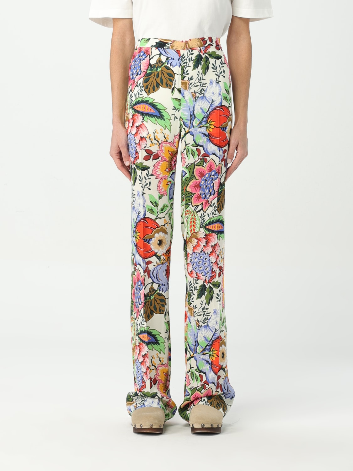 パンツ ETRO Woman Pants White WREA006199TUBN6 M3791 High-rise wide-leg cotton pants in white - Etro | Mytheresa