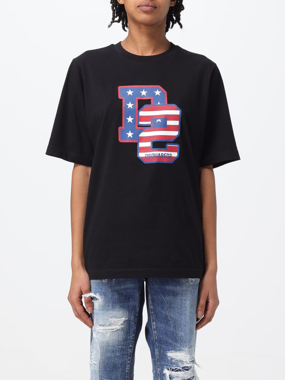 Tシャツ・カットソー DSQUARED2 Woman T-Shirt Black S75GD0335S23009 900 Cool Fit Logo Patch T-Shirt