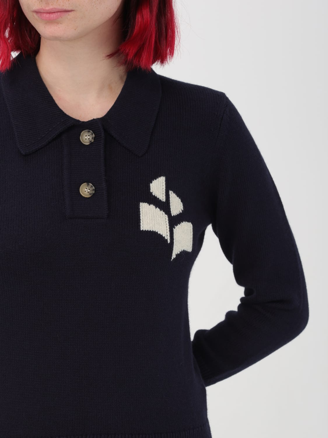 ISABEL MARANT MAGLIA: Polo Isabel Marant in maglia con logo, Blue - Img 3