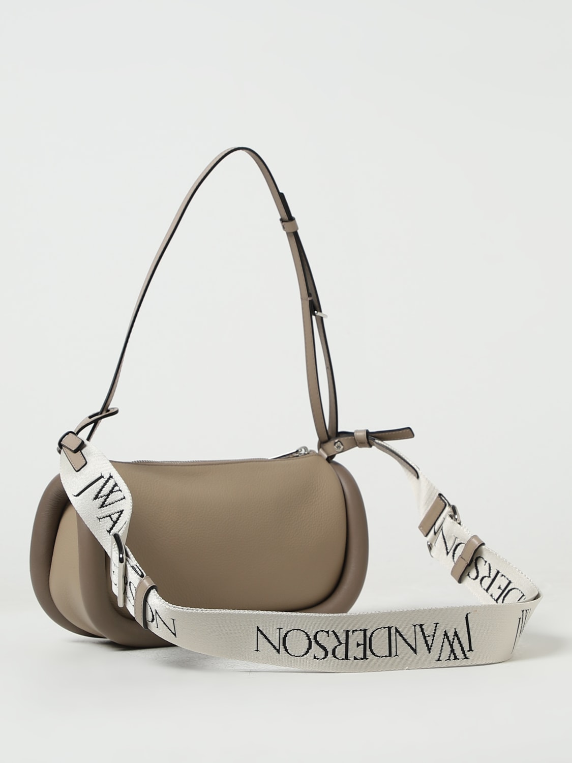 JW ANDERSON BORSA A SPALLA: Borsa The Bumper JW Anderson in pelle a grana, Beige - Img 3