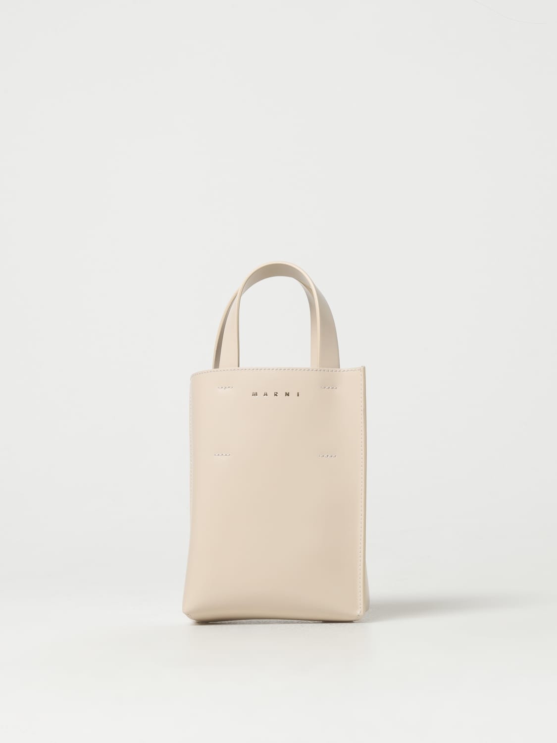 MARNI BORSA MINI: Borsa Museo Marni in pelle spazzolata, Beige - Img 1