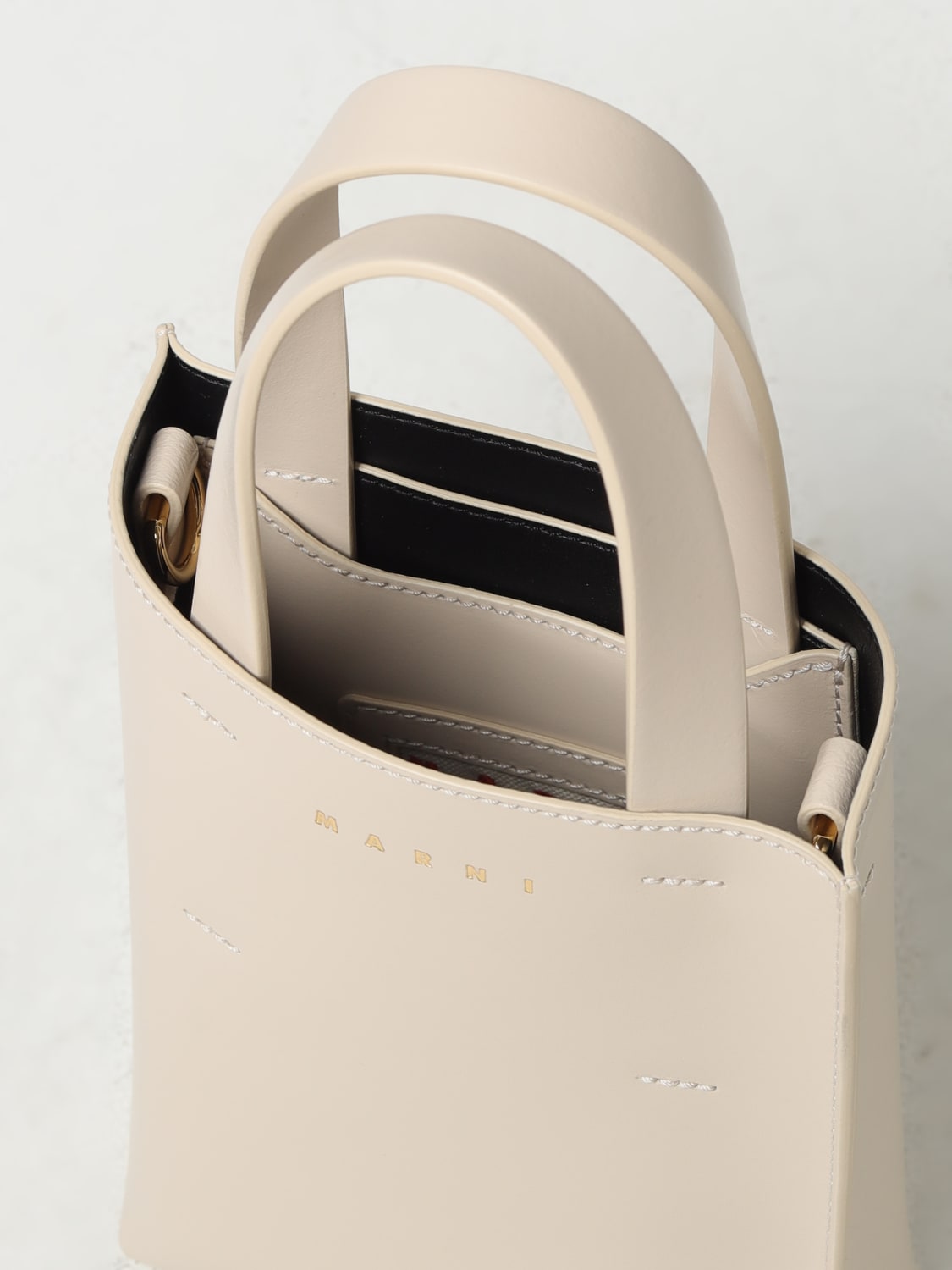 MARNI BORSA MINI: Borsa Museo Marni in pelle spazzolata, Beige - Img 4