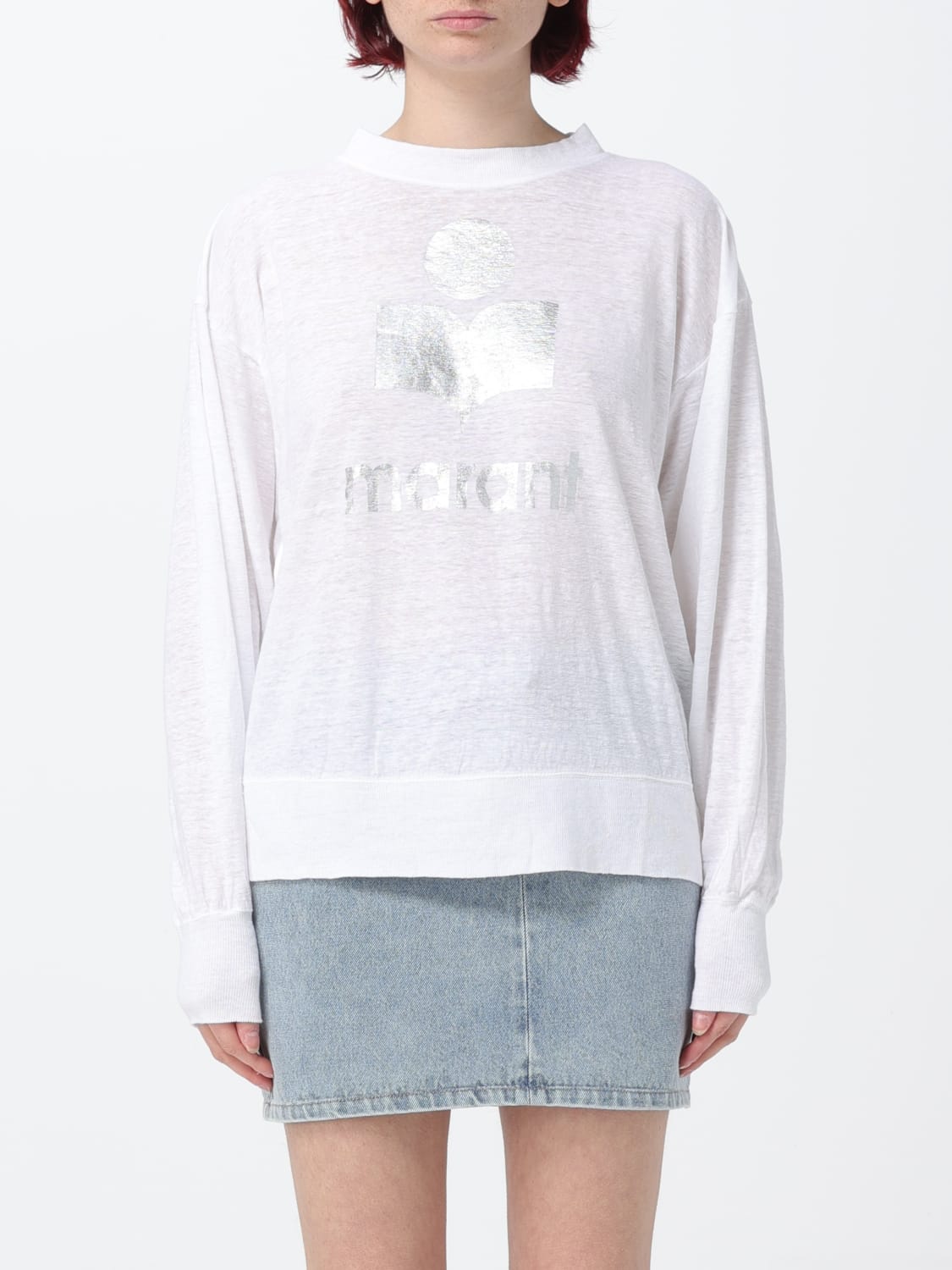 ISABEL MARANT ETOILE FELPA: Felpa Isabel Marant Étoile in jersey con logo, Bianco - Img 1