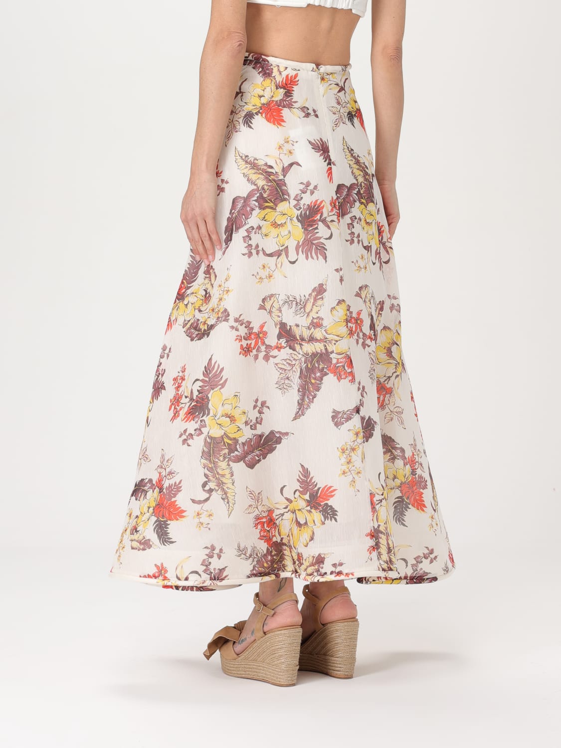 ZIMMERMANN GONNA: Gonna Zimmermann in lino e seta con stampa floreale , Fantasia - Img 3